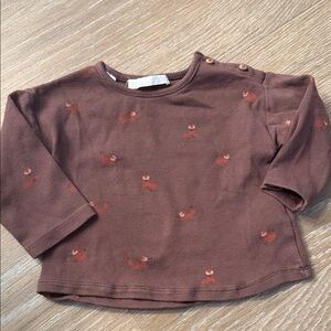 Zara Brown Long Sleeve Kids Tee with Fox Print